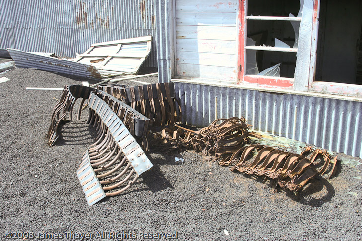 Tractor tracks at the aircraft hanger.