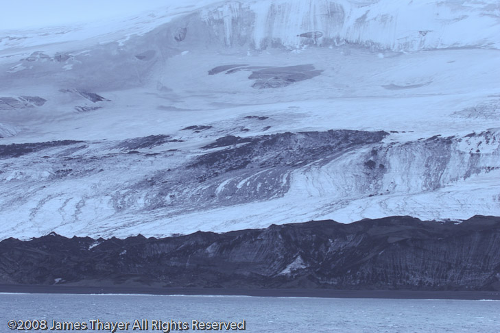 Volcanic ash on the glacier