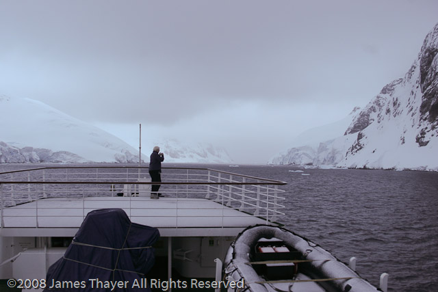 Snow on the deck as we enter the Lemaire Channel