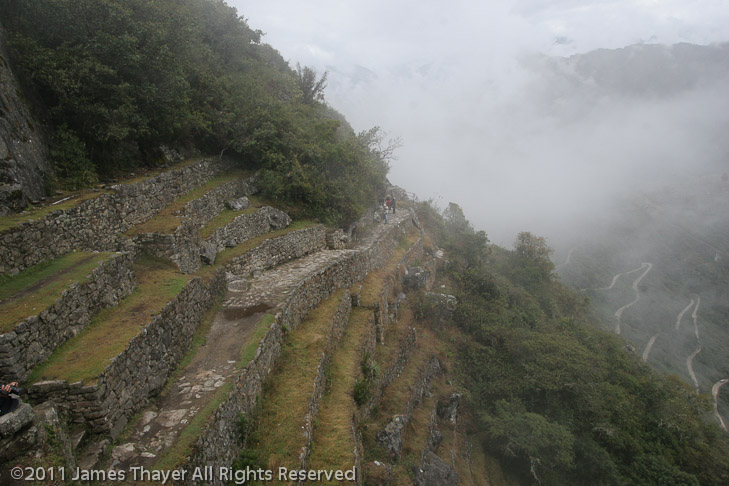 The Inca Trail running along the terracing.