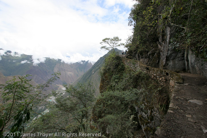 The trail to the Inca Bridge, looking back toward Machu Picchu.