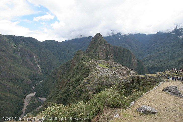 This gives a good perspective of the terrain around Machu Picchu. The river value has formed a penninsula upon which was built Machu Picchu.