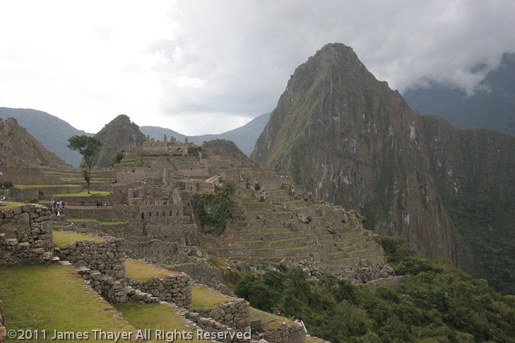 Machu Picchu with the peak of Wayna Picchu behind.